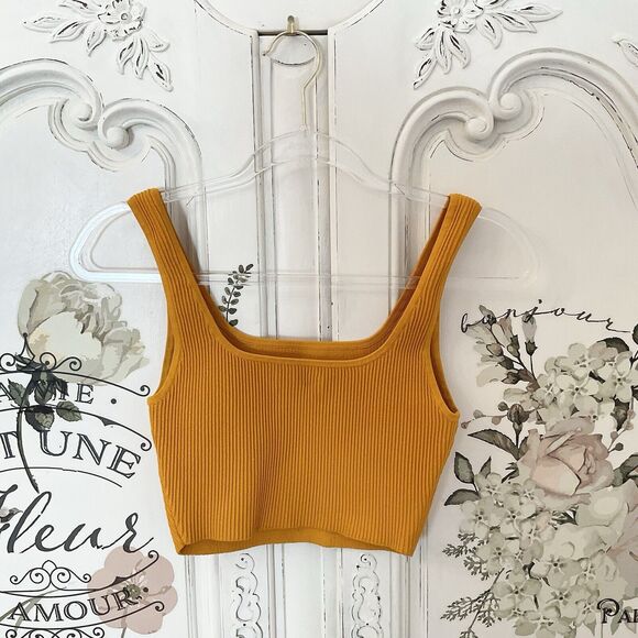 Aritzia Babaton Womens Sculpt Knit Square Neck Cropped Tank Top Ribbed Orange, S - Picture 8 of 13